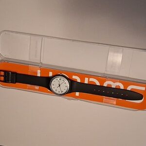 Swatch New Classic Women's Once Again Black Strap Plastic Watch Still In Box